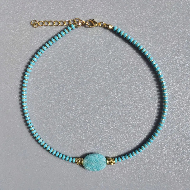 Natural Turquoise & Amazonite Boho Choker Necklace