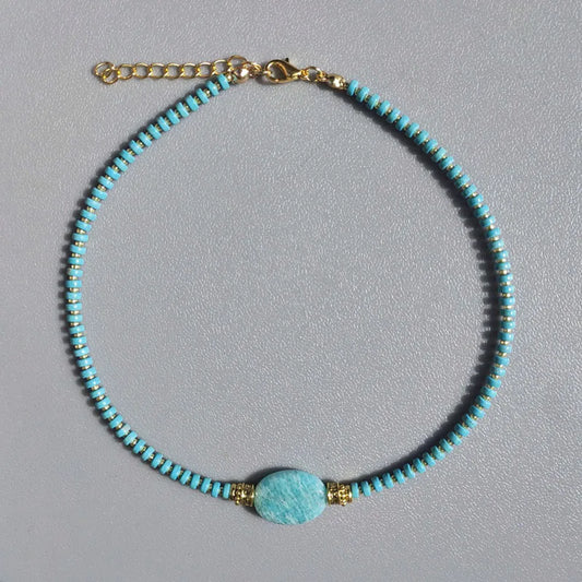 Natural Turquoise & Amazonite Boho Choker Necklace