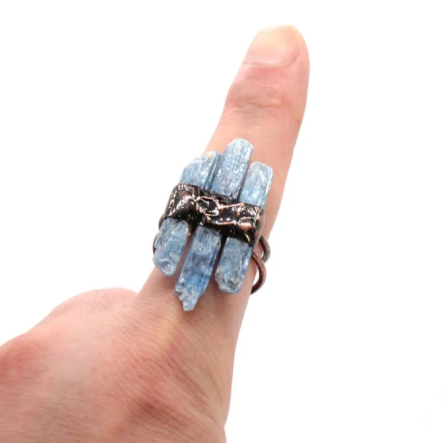 Natural Blue Kyanite Antique Copper Open Ring