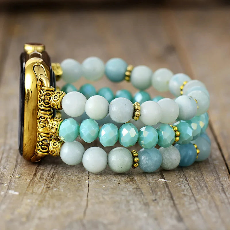 Natural Amazonite Beaded Smartwatch Band