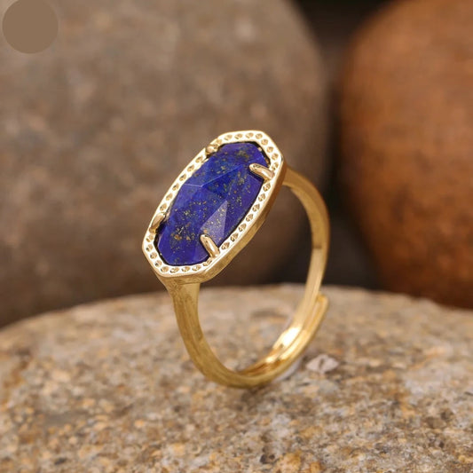 Natural Lapis Lazuli & Rhinestones Ring