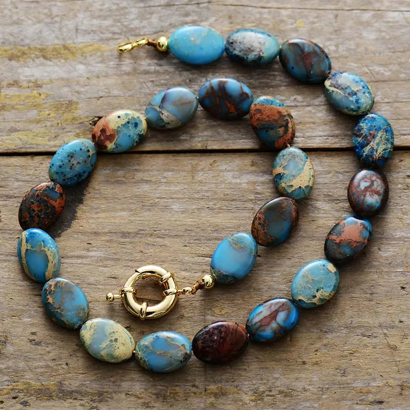 Natural Blue Imperial Jasper Chunky Choker Necklace