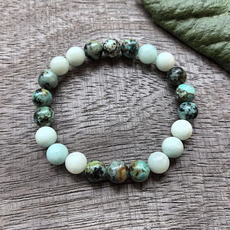 Natural Amazonite & African Turquoise 108 Beads Mala Bracelet Set