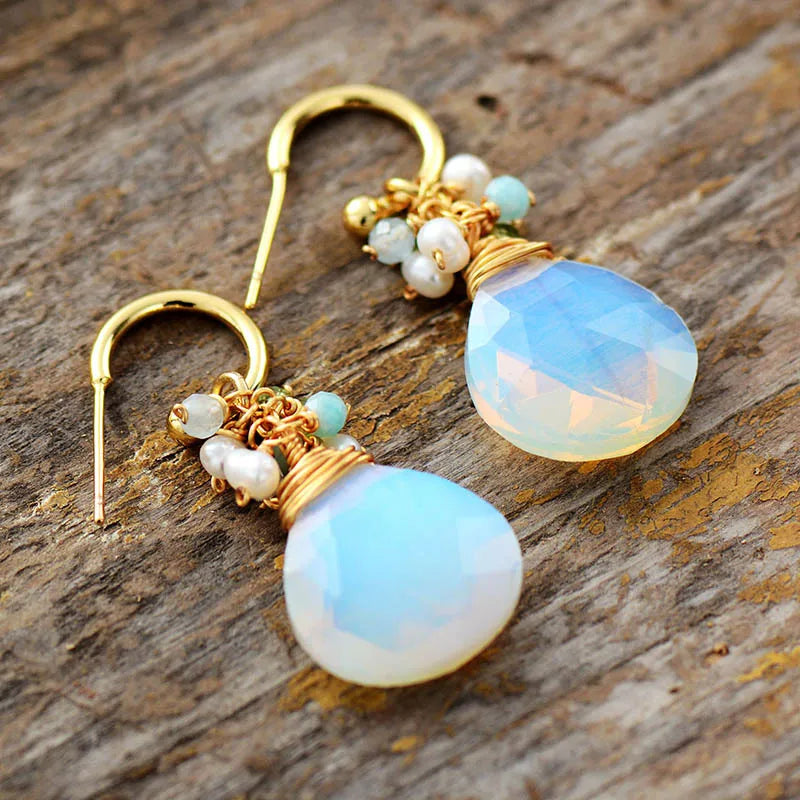 Natural Opal Waterdrop Boho Earrings