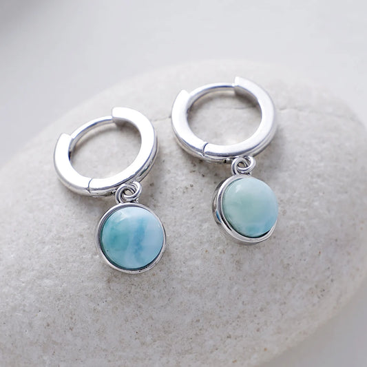 Natural Larimar Minimalist Silver Earrings