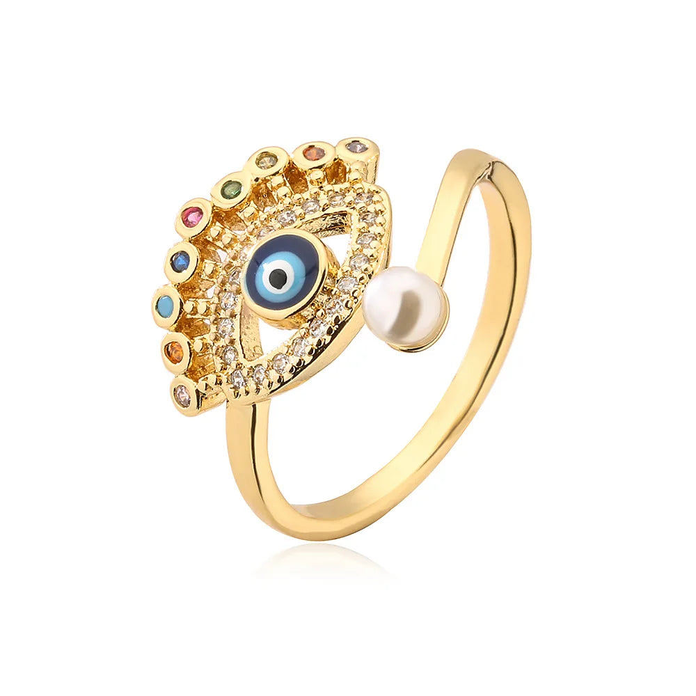 Gold Plated Blue Evil Eye Open Ring