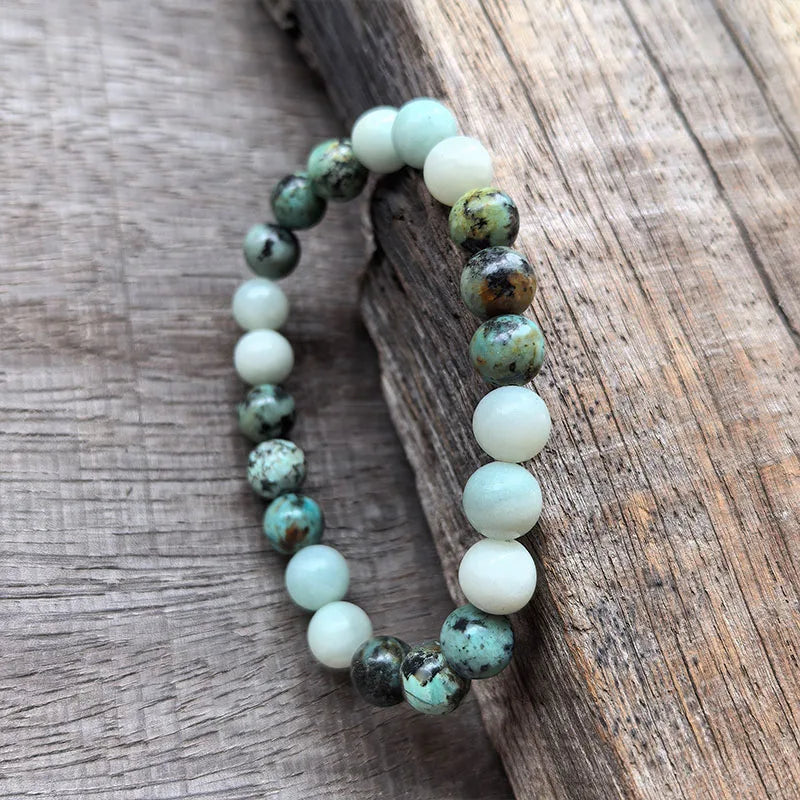 Natural Amazonite & African Turquoise 108 Beads Mala Bracelet Set