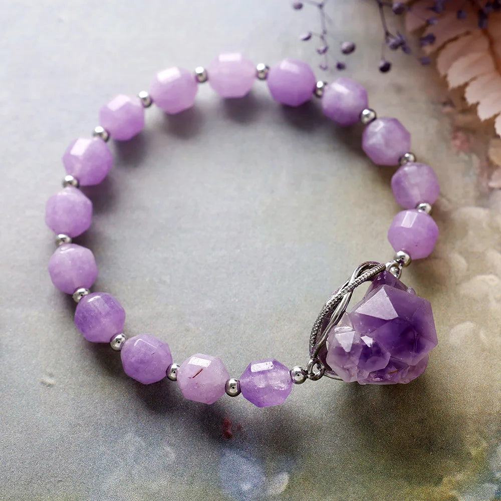 Natural Amethyst Druzy Charm Bracelet