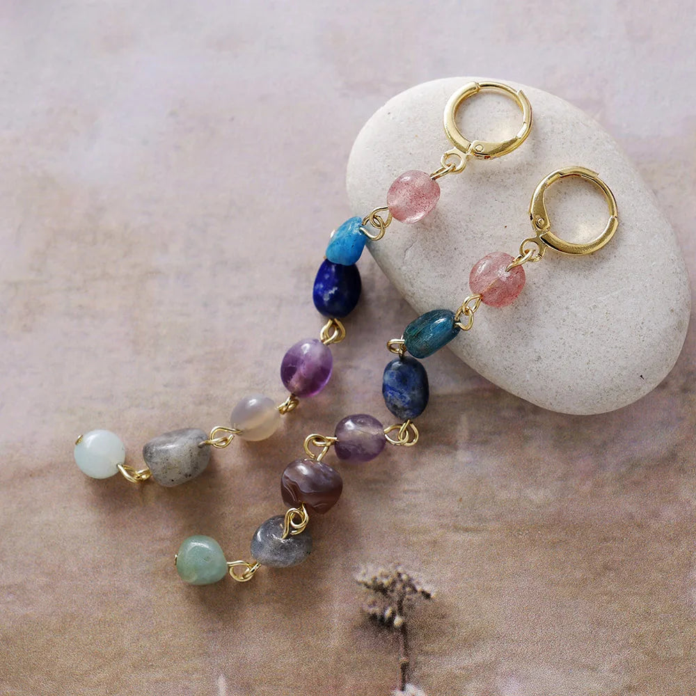 Natural 7 Stones Long Earrings