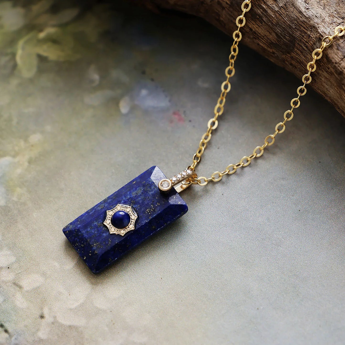 Natural Lapis Lazuli Pendant Gold Plated Necklace