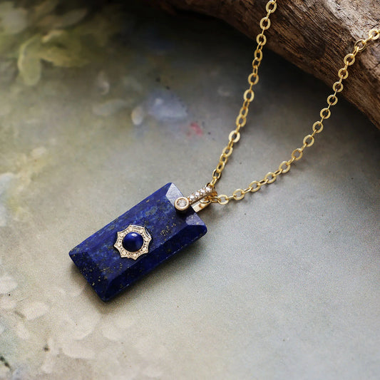 Natural Lapis Lazuli Pendant Gold Plated Necklace