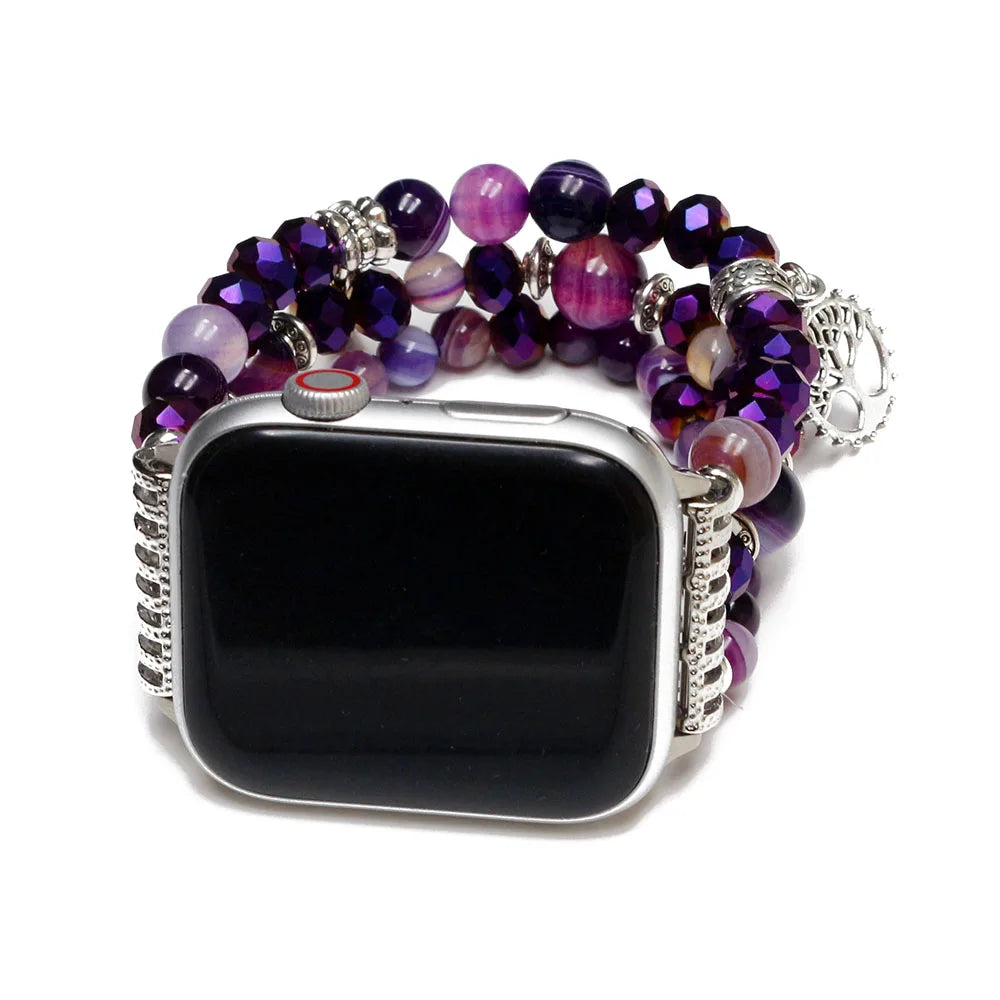 Natural Purple Agate Beaded Smartwatch Band