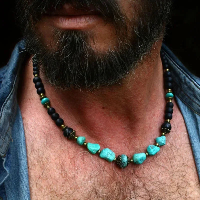 Natural Turquoise & Onyx Choker Necklace