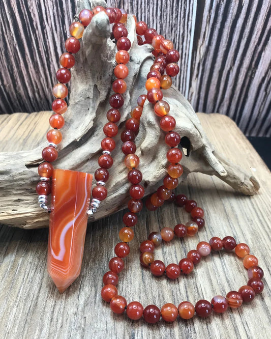 Natural Red Agate 108 Beads Point Pendant Mala