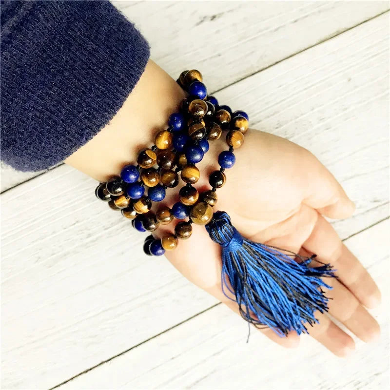 Natural Tiger Eye & Lapis Lazuli 108 Beads Mala