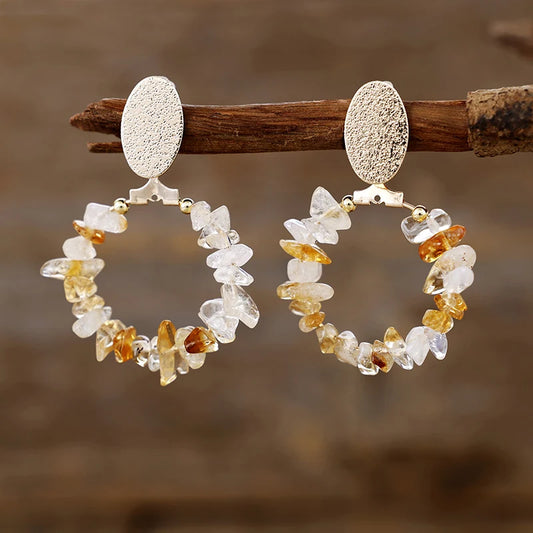 Natural Citrine Hoop Stud Earrings