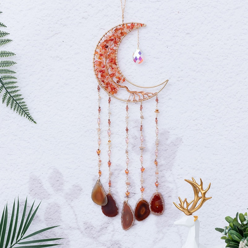 Natural Agate Moon Dream Catcher