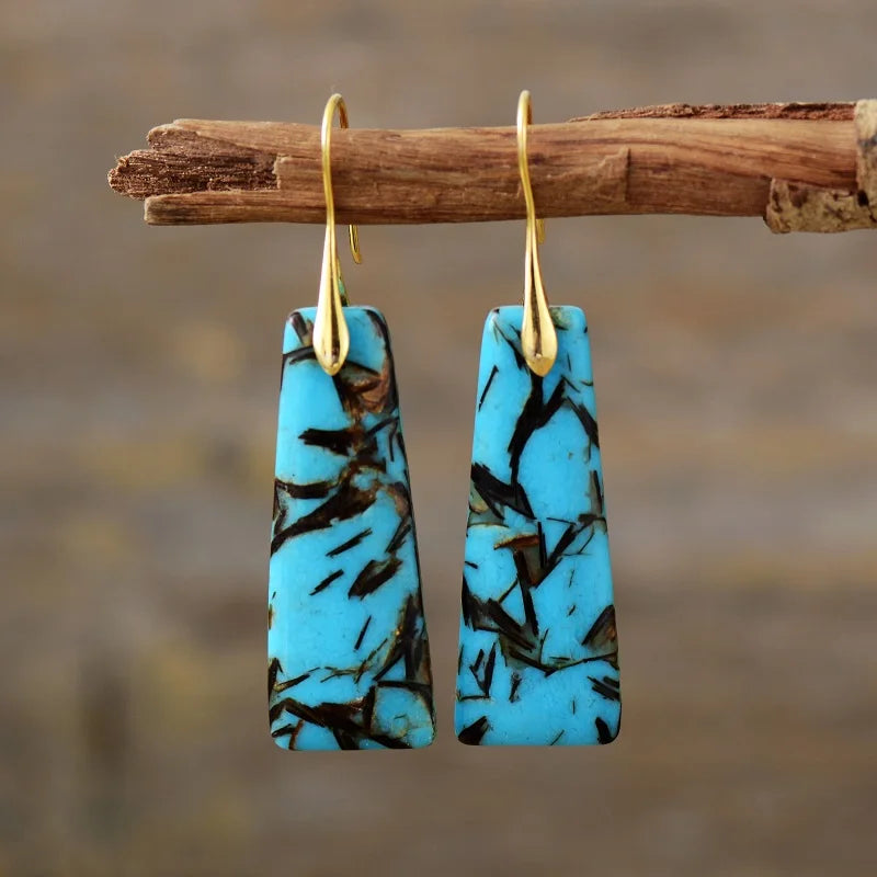 Natural Blue & Black Jasper Gold Plated Earrings