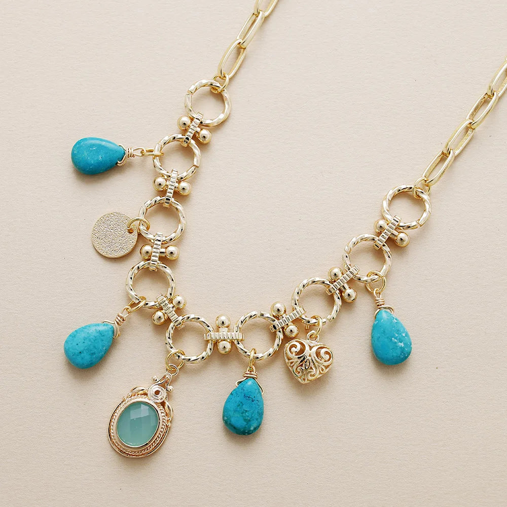Natural Turquoise Pendants Chunky Chain Choker Necklace