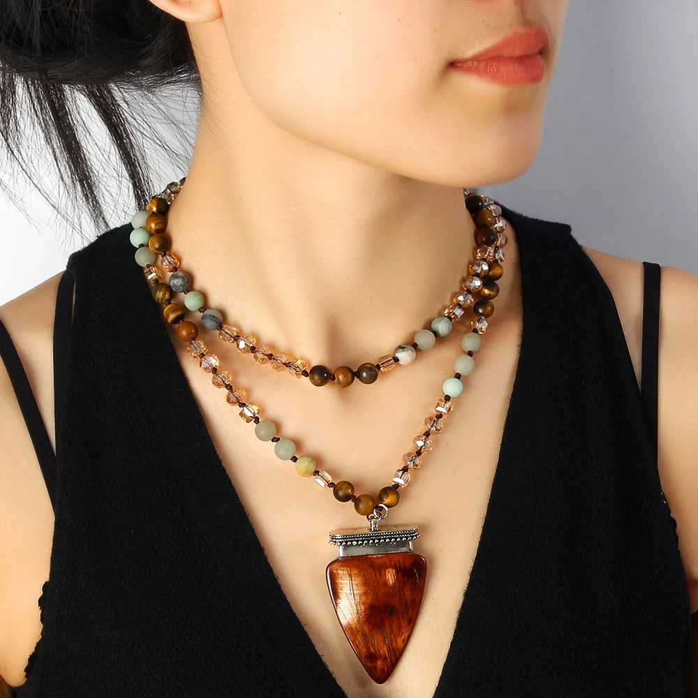 Natural Amazonite & Tiger’s Eye Arrowhead Pendant Necklace