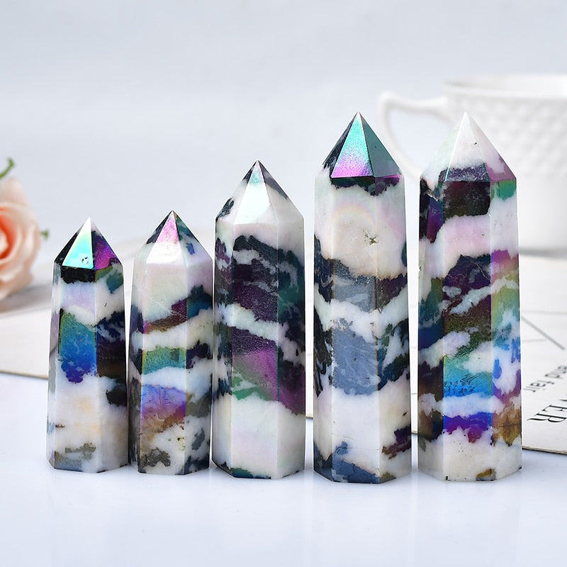 Natural Aura Zebra Stone Crystal Tower