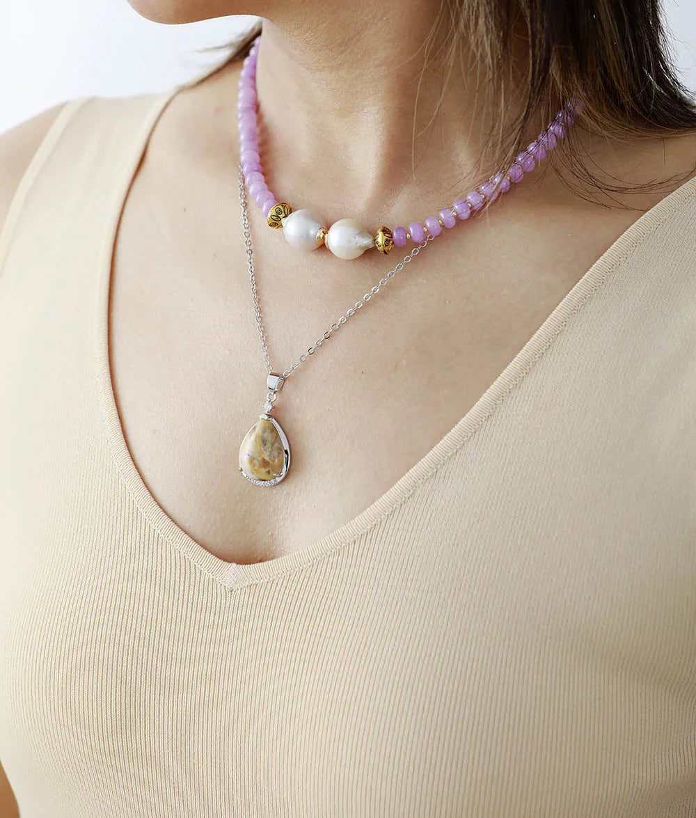 Natural Freshwater Pearls & Jade Choker Necklace
