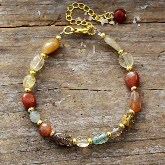 Natural Mixed Quartz & Agate Gold Plated Bracelet