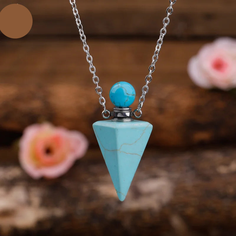 Natural Gemstone Pendulum Perfume Bottle Pendant Necklace
