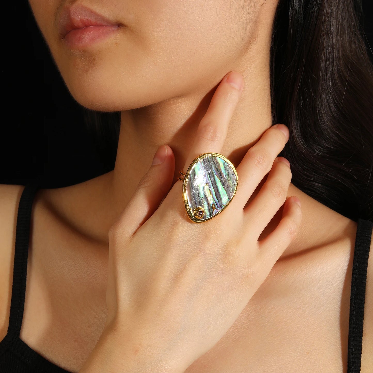 Natural Abalone Shell Gold Plated Adjustable Ring