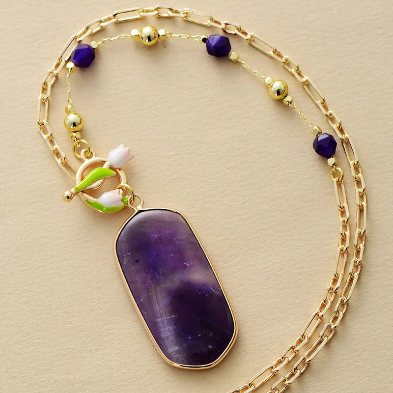 Natural Amethyst & Gold Plated Choker Necklace