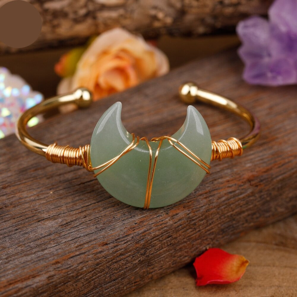 Natural Gemstone Moon Cuff Bracelet