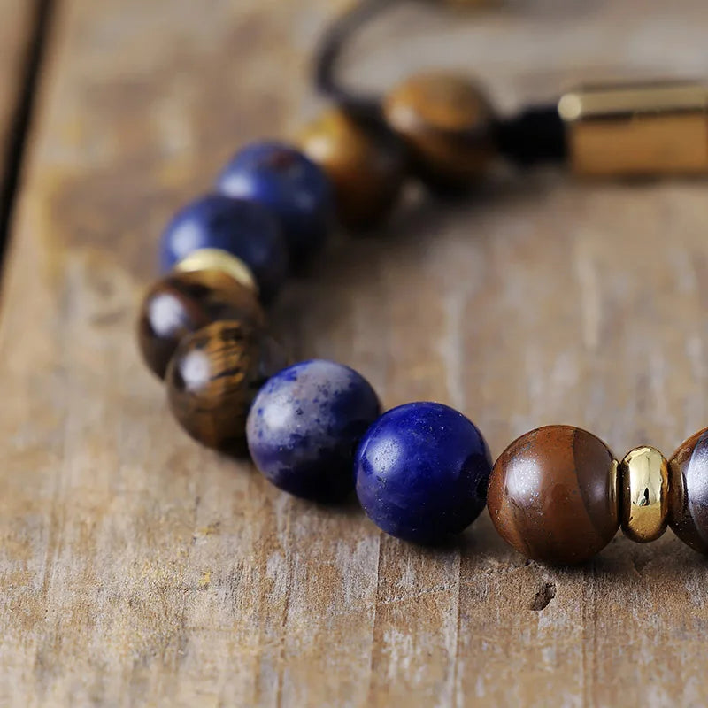 Natural Sodalite & Tiger Eye Unisex Beaded Bracelet