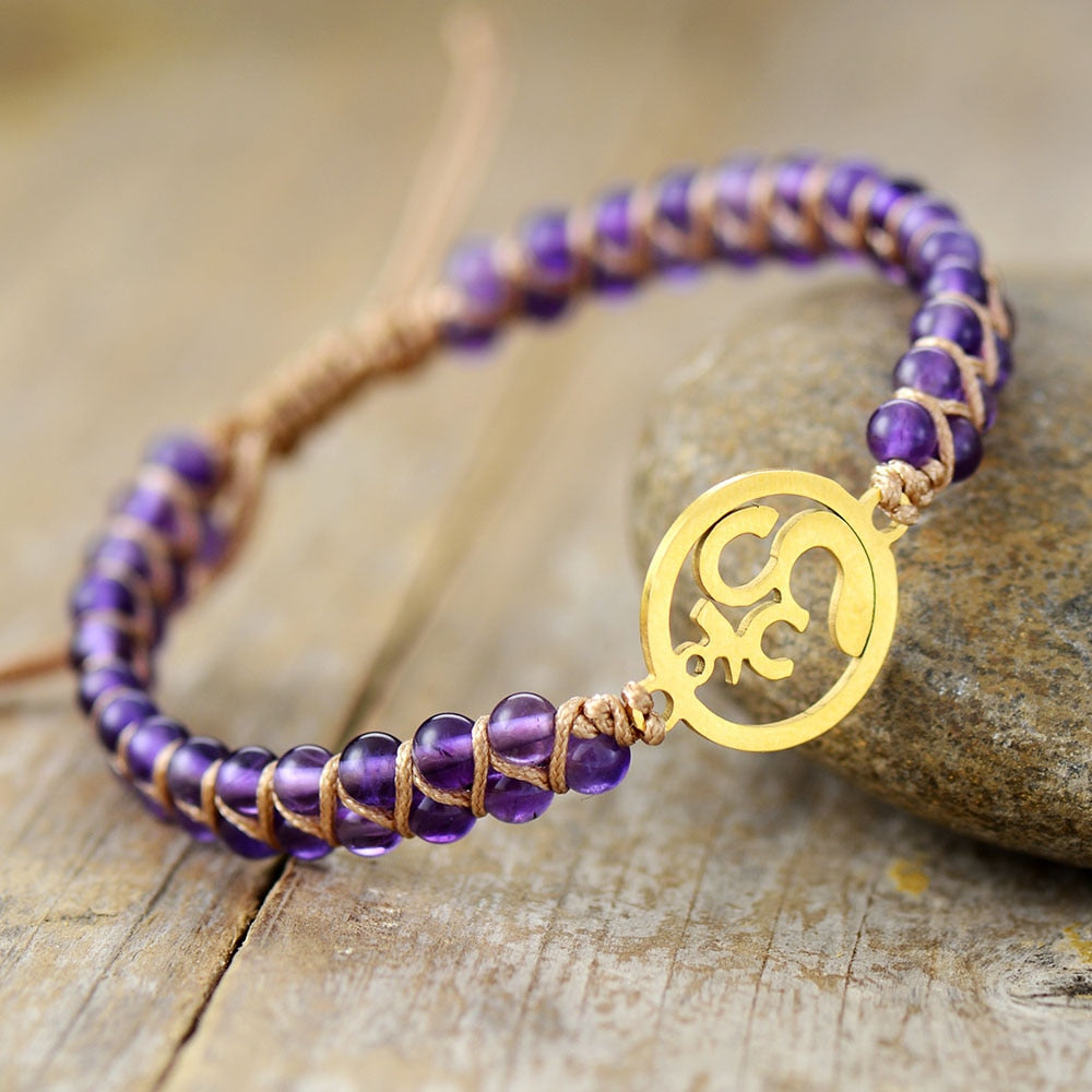 Natural Amethyst Ohm Wrap Bracelet