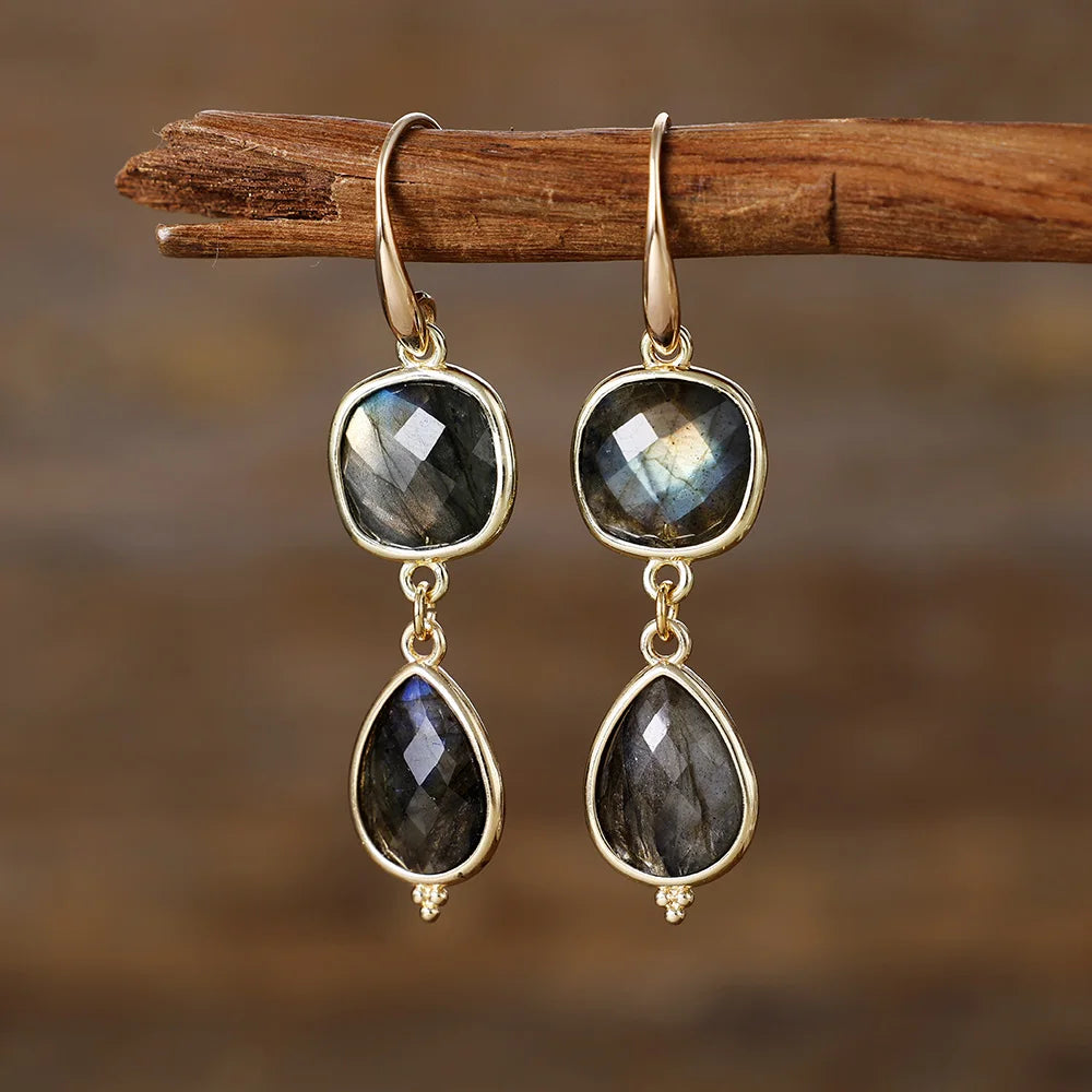 Natural Flash Labradorite Dangle Earrings