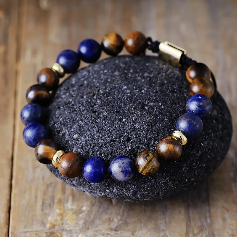 Natural Sodalite & Tiger Eye Unisex Beaded Bracelet