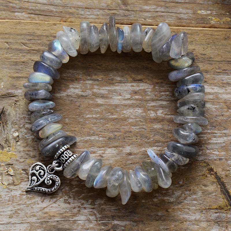 Natural Flash Labradorite Heart Bracelet