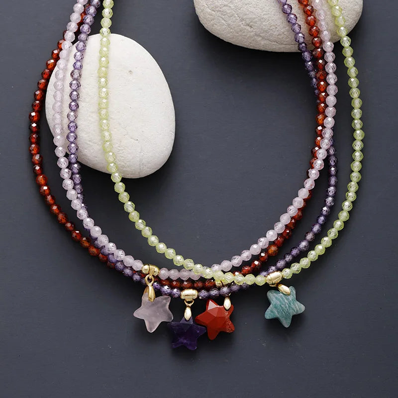 Natural Gemstone Star Pendant Choker Necklace