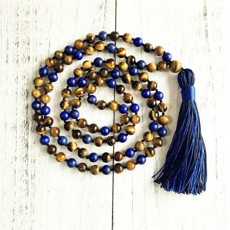 Natural Tiger Eye & Lapis Lazuli 108 Beads Mala