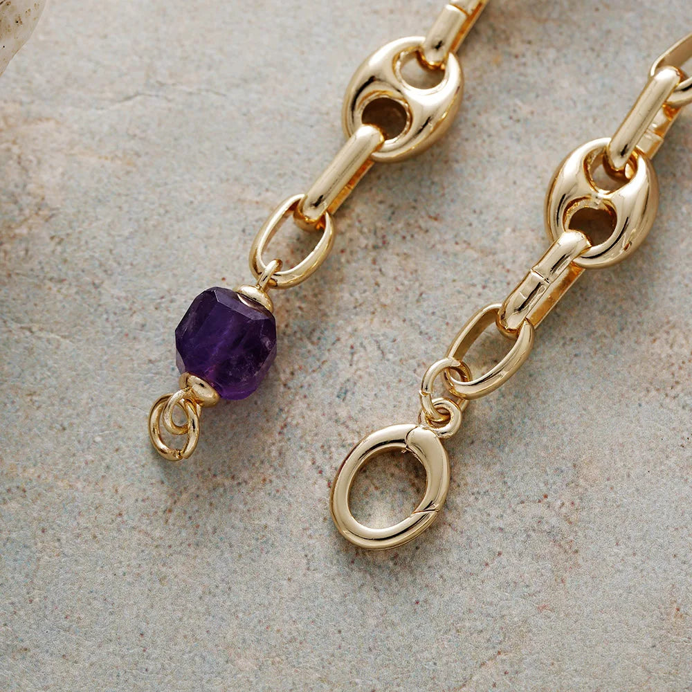 Natural Amethyst Gold Plated Chunky Chain