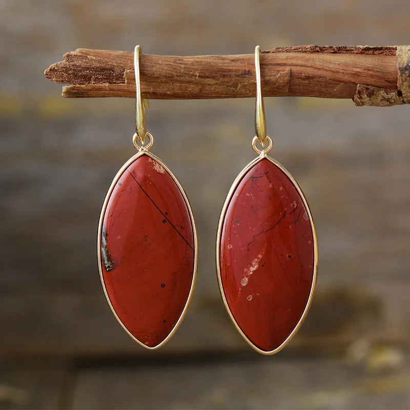 Natural Red Jasper Eye-Shaped Earrings