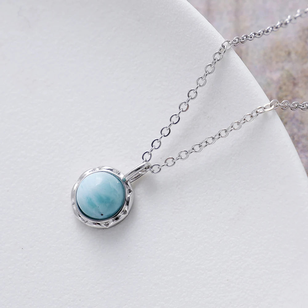 Natural Larimar / Moonstone Minimalist Silver Necklace