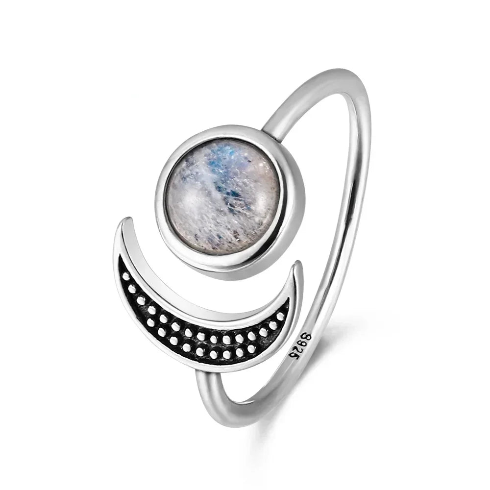 Natural Moonstone Silver Moon Ring