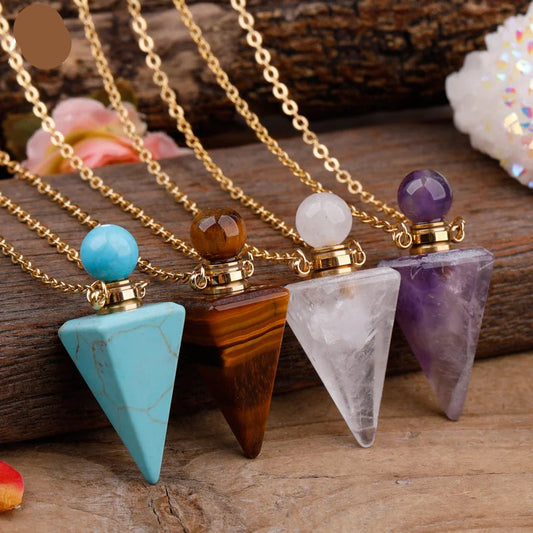 Natural Gemstone Pendulum Perfume Bottle Pendant Necklace