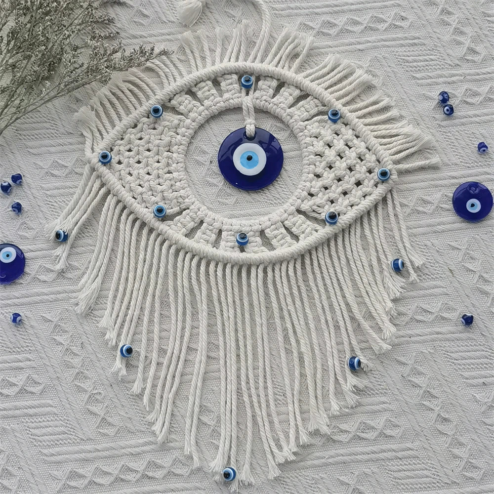 Handwoven Cotton Evil Eye Wall Tapestry