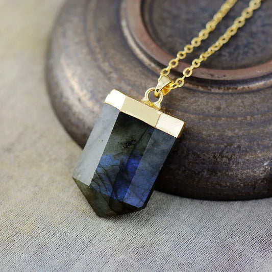 Natural Labradorite Gold Plated Choker Necklace