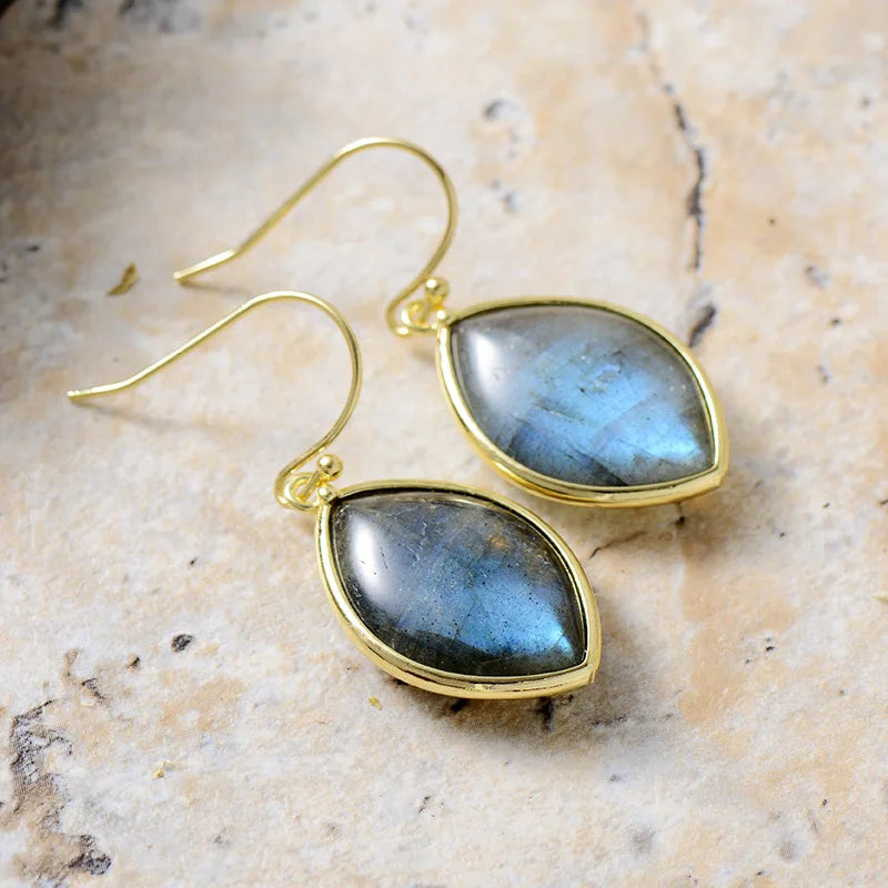 Natural Labradorite Eye Shaped Earrings