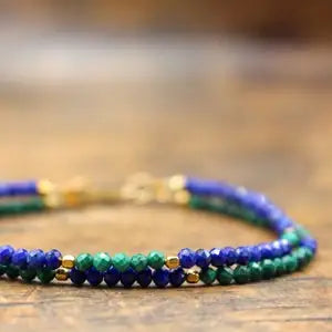 Natural Malachite & Lapis Lazuli Gold Plated Bracelet