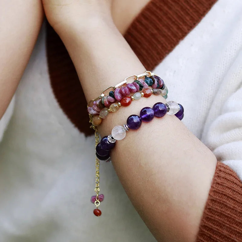 Natural Mixed Quartz & Agate Gold Plated Bracelet