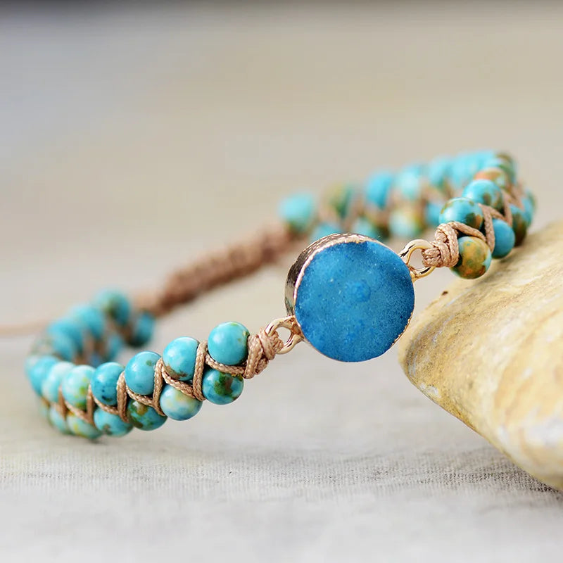 Natural Turquoise Jasper Druzy Wrap Bracelet