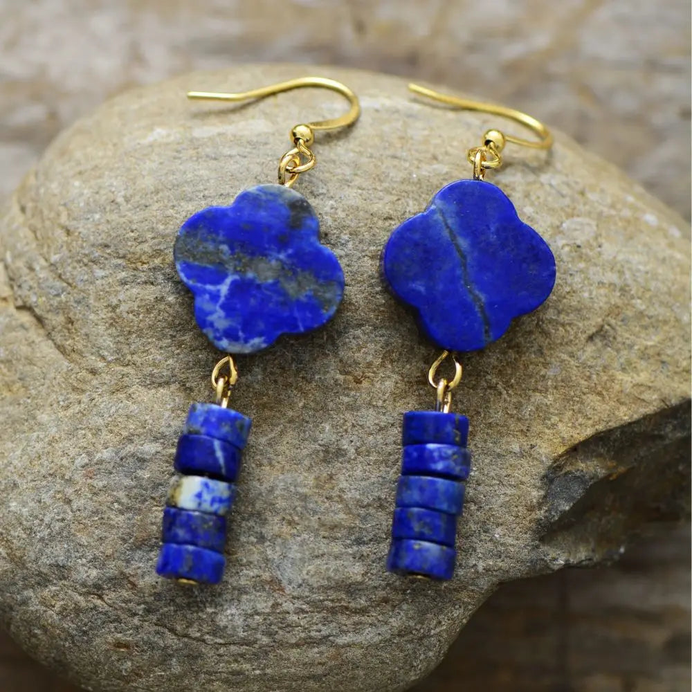 Natural Lapis Lazuli Four Leaf Clover Earrings